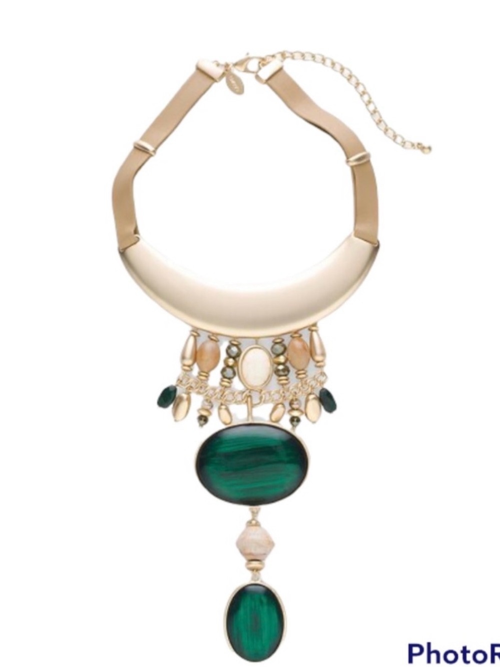 Chico's Gold-Tone Necklace with Green Pendant Accents